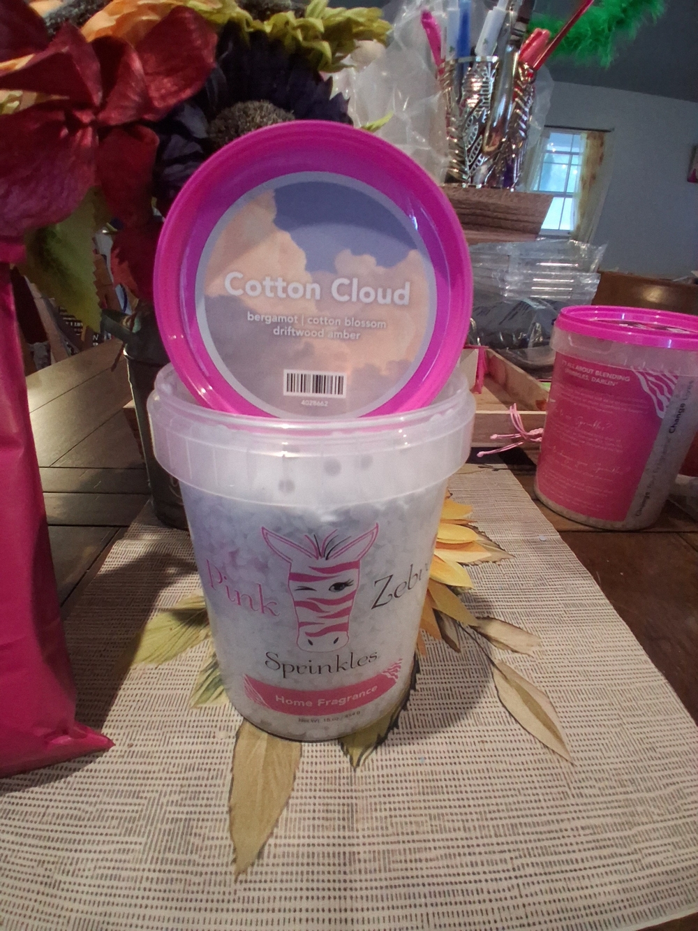 Pink Zebra Cotton Cloud Sprinkles Home Fragrance Container - Pink & White
